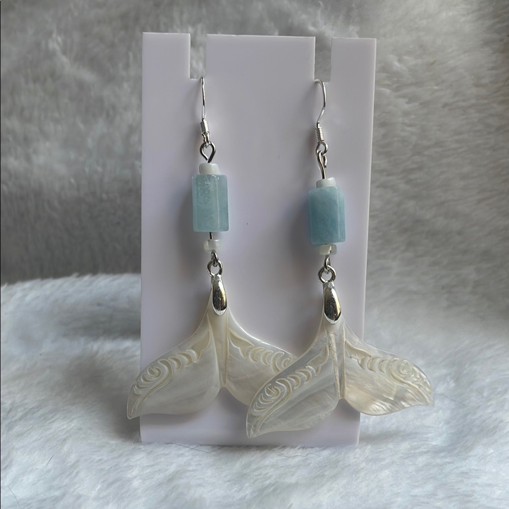 Silver and Blue Aquamarine Gemstone Dangle Earrings with Charms